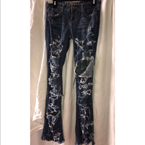 Destroyed Distressed Ripped Jeans Denim, Waist 28 - Picture 8 of 8